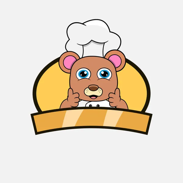 Lindo Chef Oso Tema Cocina Mascota Carácter Logo Etiqueta Icono — Vector de stock