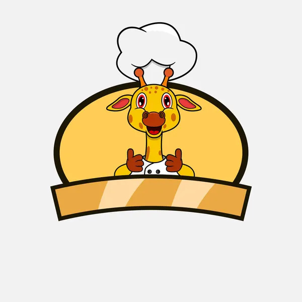 Lindo Chef Jirafa Tema Cocina Mascota Carácter Logo Etiqueta Icono — Vector de stock