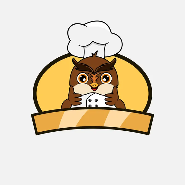 Lindo Chef Búho Tema Cocina Mascota Carácter Logo Etiqueta Icono — Vector de stock