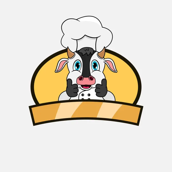 Lindo Chef Vaca Tema Cocina Mascota Carácter Logo Etiqueta Icono — Vector de stock
