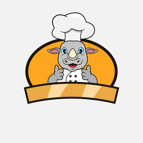 Lindo Chef Rhino Tema Cocina Mascota Carácter Logo Etiqueta Icono — Vector de stock
