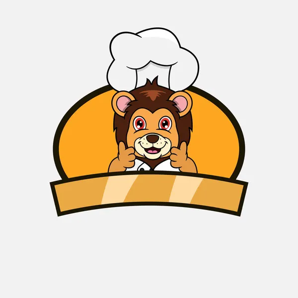 Chef León Lindo Tema Cocina Mascota Carácter Logo Etiqueta Icono — Vector de stock