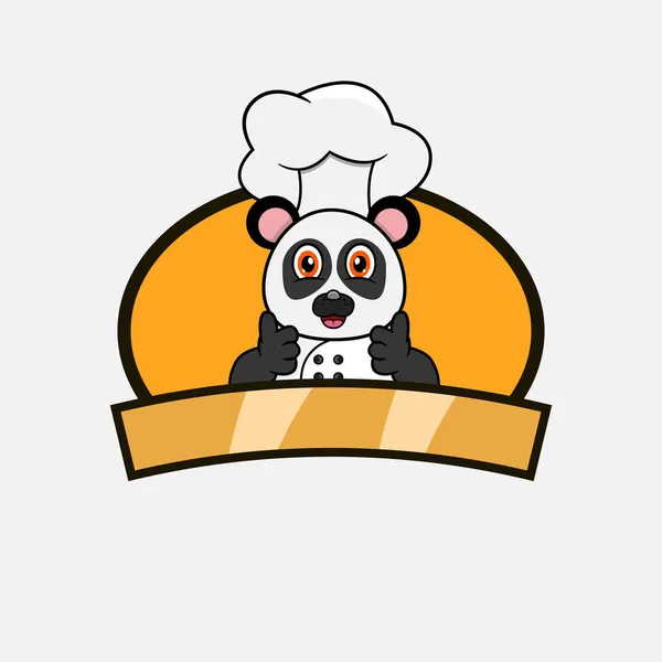 Lindo Panda Chef Tema Cocina Mascota Carácter Logo Etiqueta Icono — Vector de stock