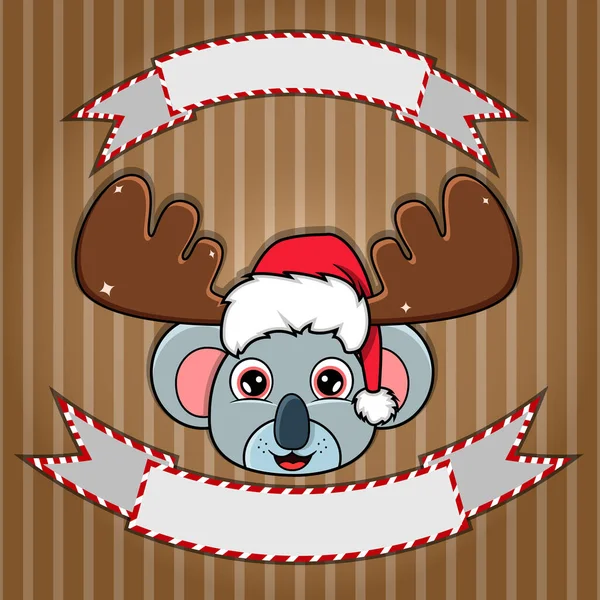 Mignon Koala Tête Avec Chapeau Noël Étiquette Bannière Vierges Caractère — Image vectorielle