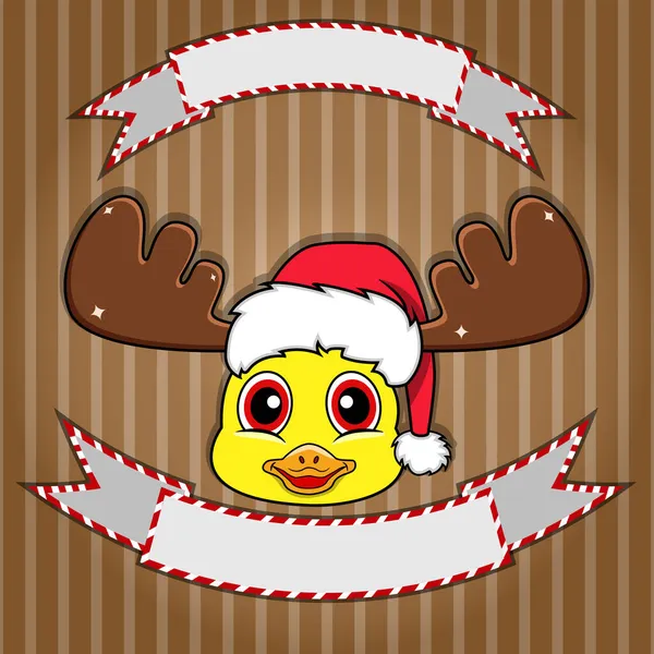 Tête Canard Mignon Avec Chapeau Noël Étiquette Bannière Vierges Caractère — Image vectorielle