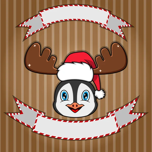 Tête Pingouin Mignon Avec Chapeau Noël Étiquette Bannière Vierges Caractère — Image vectorielle