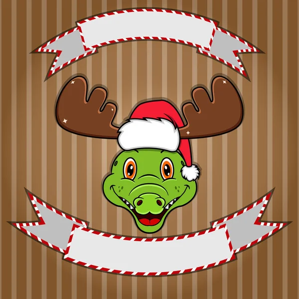 Tête Crocodile Mignon Avec Chapeau Noël Étiquette Bannière Vierges Caractère — Image vectorielle