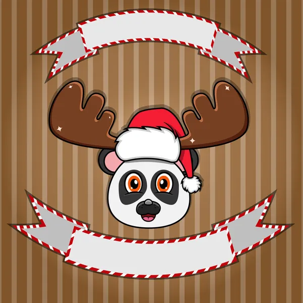Noel Şapkalı Şirin Panda Kafa Boş Etiket Afiş Karakter Maskot — Stok Vektör