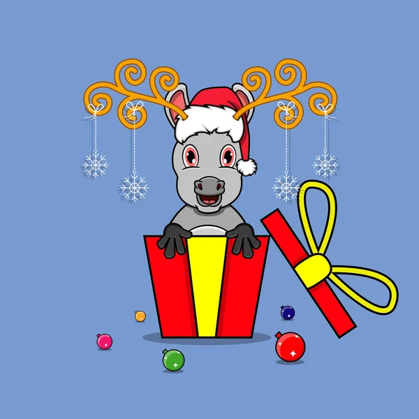 Chien Mignon Sur Cadeau Avec Chapeau Père Noël Pour Contexte — Image vectorielle