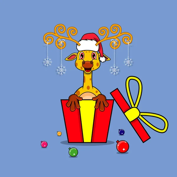 Chien Mignon Sur Cadeau Avec Chapeau Père Noël Pour Contexte — Image vectorielle