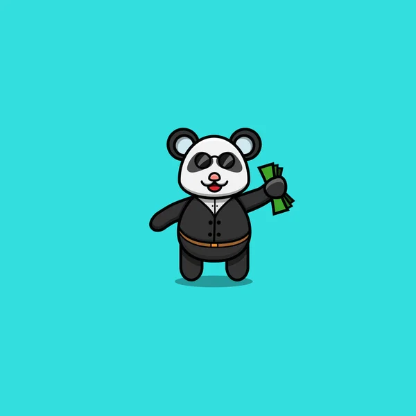Słodka Panda Kapeluszu Przynieś Balony Projekt Znaków Logo Ikon Inspiracji — Wektor stockowy