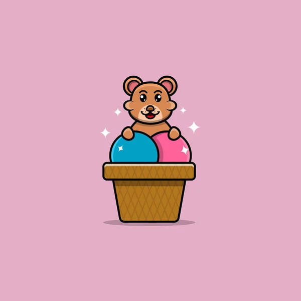 Cute Baby Bear Ice Cream Character Logo Icon Cartoon Inspiration — Stock Vector