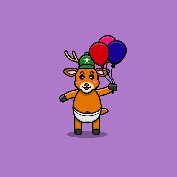Cute Baby Deer Character Bring Balloons Характер Маскот Ікон Дизайн — стоковий вектор
