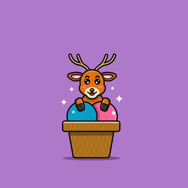 Lindo Personaje Ciervo Bebé Con Corona Gafas Carácter Mascota Icono — Vector de stock