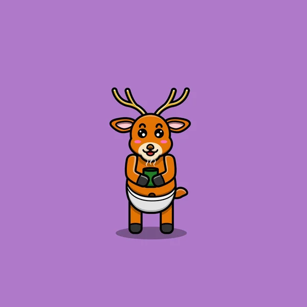 Caractère Mignon Cerf Bébé Avec Couronne Les Lunettes Caractère Mascotte — Image vectorielle