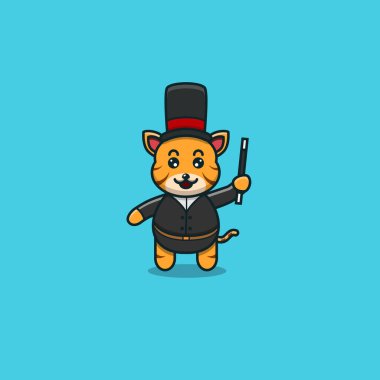 Şirin Bebek Kaplan Sihirbaz. Karakter, Maskot, Simge ve Şirin Tasarım. Vektör ve Görüntü.