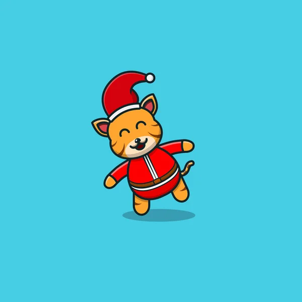 Gracioso Lindo Bebé Tigre Navidad Carácter Mascota Icono Lindo Diseño — Vector de stock