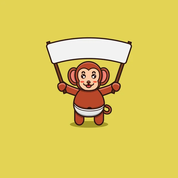Şirin Bebek Maymun Boş Sancak Getir Karakter Maskot Logo Çizgi — Stok Vektör