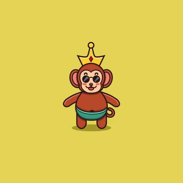 Lindo Rey Mono Bebé Personaje Mascota Logotipo Dibujos Animados Icono — Archivo Imágenes Vectoriales