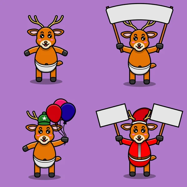 Set Cute Baby Deer Character Various Poses Dalam Bahasa Inggris - Stok Vektor