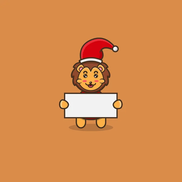 Симпатичное Рождество Львёнка Двумя Чистыми Баннерами Персонаж Талисман Икона Логотип — стоковый вектор