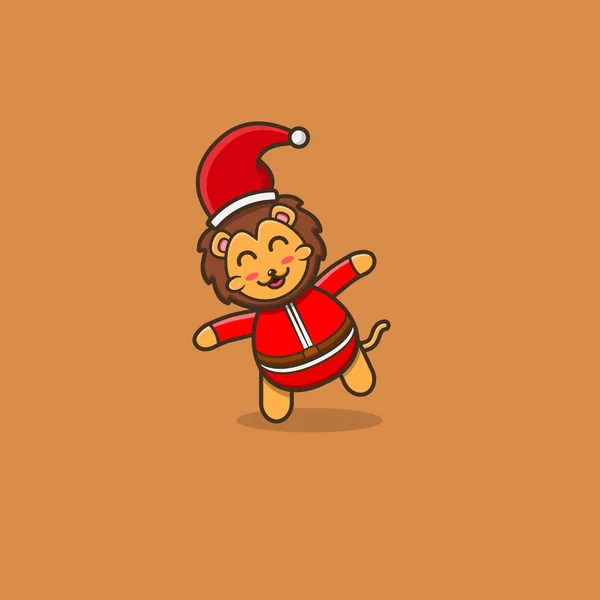 Lindo Bebé León Navidad Con Dos Pancartas Blanco Personaje Mascota — Vector de stock