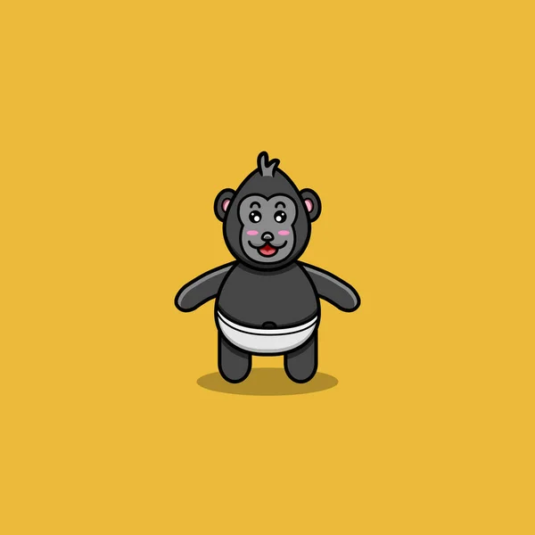 Lindo Bebé King Kong Personaje Mascota Icono Logotipo Dibujos Animados — Vector de stock