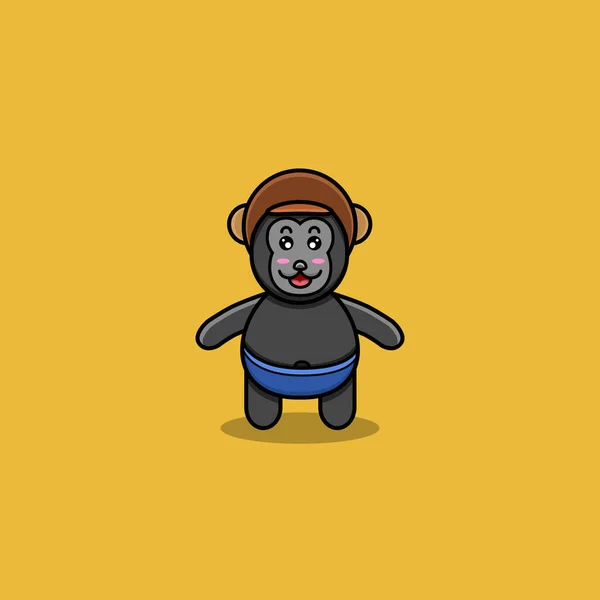 Cute Baby King Kong Wearing Helmet Character Mascot Icon Logo — стоковый вектор