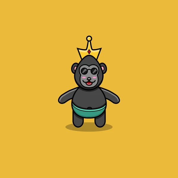 Lindo Bebé King Kong Con Corona Personaje Mascota Icono Logotipo — Vector de stock