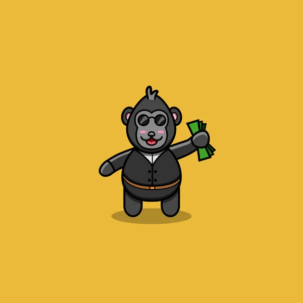 Cute Baby King Kong Boss Costume Money Character Mascot Icon — Stockvektor