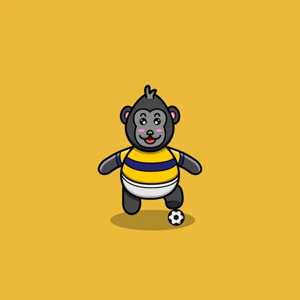 Lindo Bebé King Kong Con Fútbol Personaje Mascota Icono Logotipo — Vector de stock