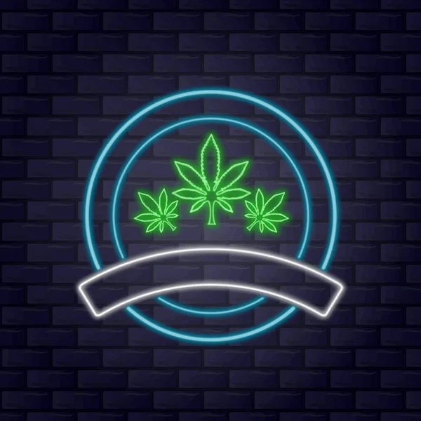 Cirkel Marihuana Logo Met Neon Stijl — Stockvector