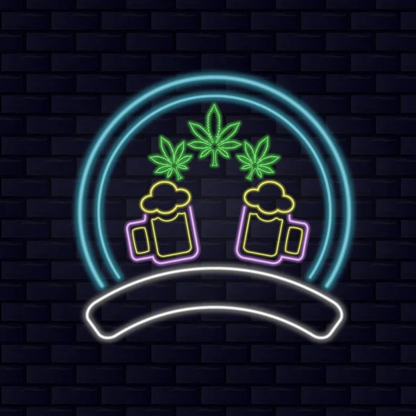Och Cannabis Logotypen Med Neonstil — Stock vektor