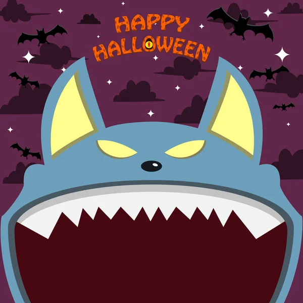 Halloween Character Design Avec Wolf Character Big Face Open Mouth — Image vectorielle