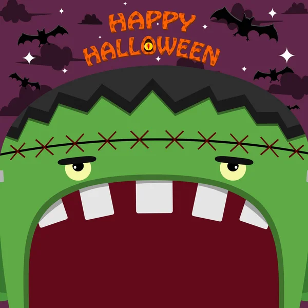 Halloween Character Design Avec Frankenstein Character Big Face Open Mouth — Image vectorielle