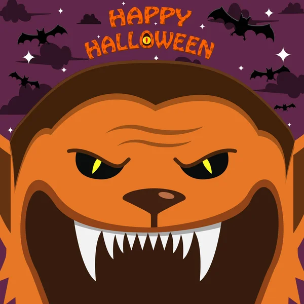 Halloween Character Design Avec Wolf Man Character Big Face Open — Image vectorielle