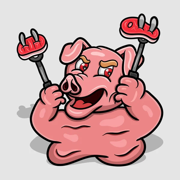 猪抱肉吉祥物卡通 剪贴画向量 — 图库矢量图片