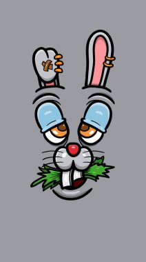 Tatlı Tavşan Suratlı Doodle İfadesi Marihuana Yiyin. Vektör Poster Duvar Kağıdı Arkaplanı. 