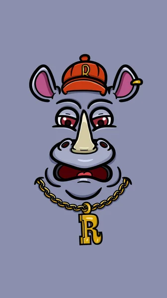 Χαριτωμένο Πρόσωπο Rhino Rapper Καπέλο Rapper Φόντο Ταπετσαρίας Διανύσματος Αφίσας — Διανυσματικό Αρχείο