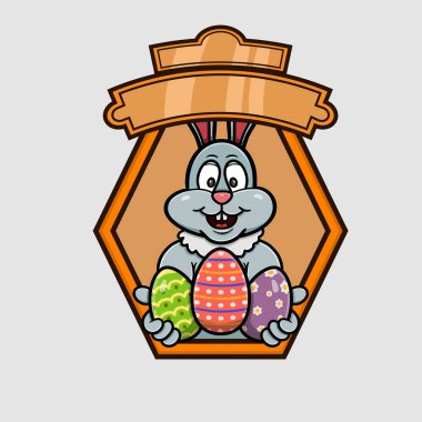 Üç Yumurtalı Tavşan Logosu. Mutlu Paskalya Teması.