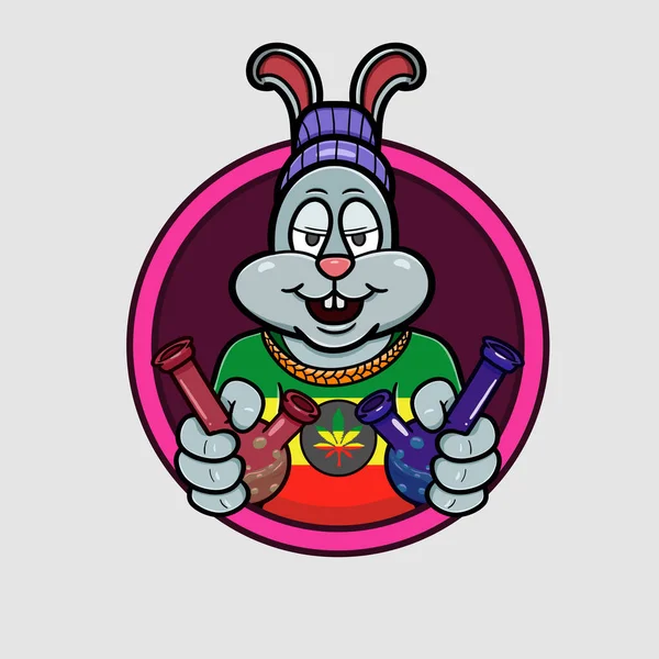 Dibujos Animados Del Logotipo Del Conejo Mascota Con Humo Pipa Vectores De Stock Sin Royalties Gratis