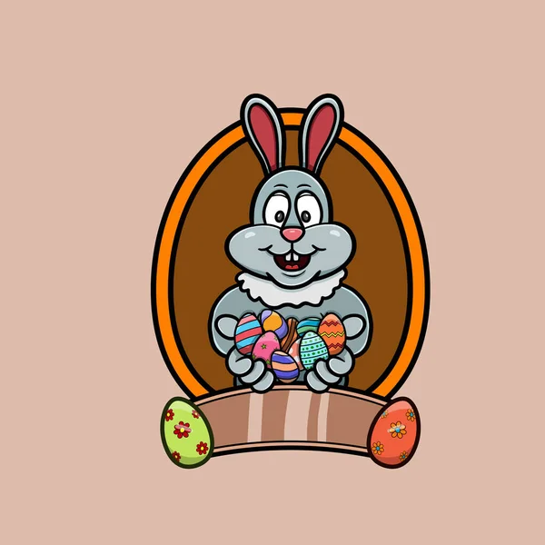 Maskot Tavşan Çizgi Filmi Yumurta Logosu Getir. Mutlu Paskalya Teması.