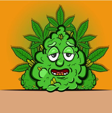 Esrar geçmişi olan marihuana çizgi filminin maskotu. Vektör Klipsi Sanatı.
