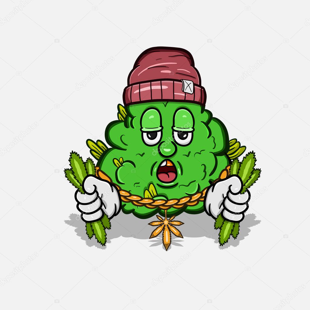 Mascot of Cool Marijuana Cartoon Bring Cannabis. Vector Clip Art. 