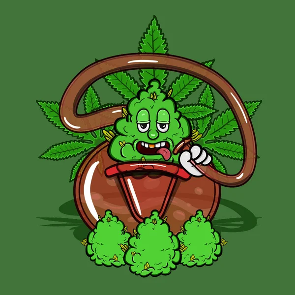 Esrar Çizgi Filminin Maskotu Bong Cam Duman ve Marihuana Arkaplanı.