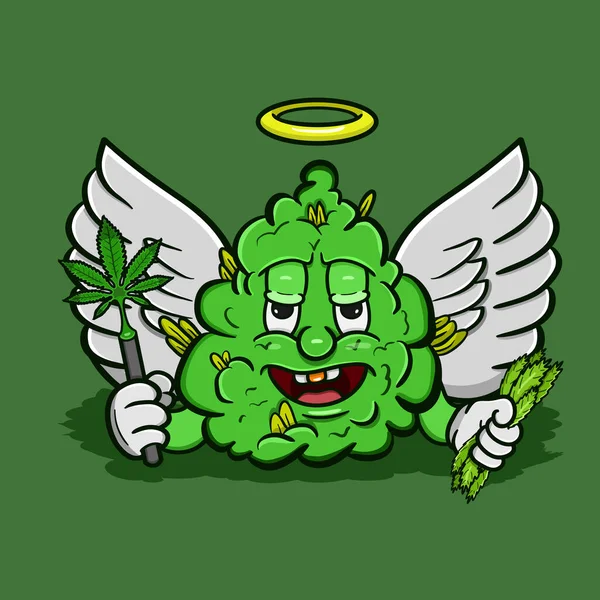 Vektor Illustration Mascot Tecknad Karaktär Weed Bud Angel Lämplig För — Stock vektor