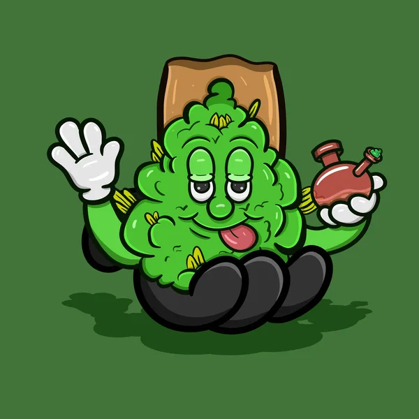 Çizgi film maskotu Bud 'ın cam bonglu ve Koca El' in üstünde. Vektör ve Görüntü