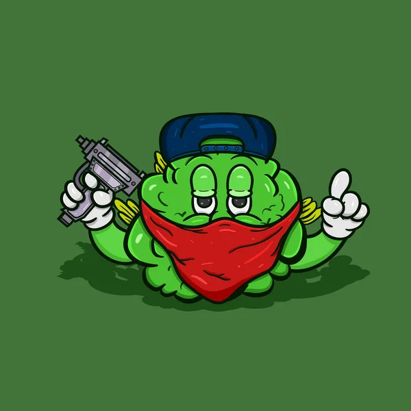 Cartoon Mascot Weed Bud Gun Мафіозний Стиль Вектор Ілюстрація — стоковий вектор