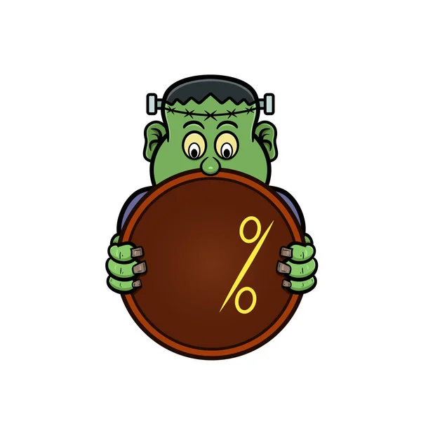 Mascota Dibujos Animados Frankenstein Lindo Con Porcentaje Del Letrero Blanco Vectores De Stock Sin Royalties Gratis