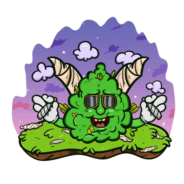 Cartoon Mascot Weed Bud Cigarette Afternoon Garden —  Vetores de Stock